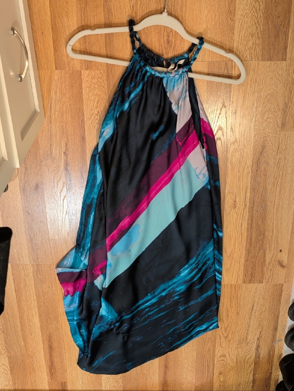 Rachael Ray Black Teal Magenta Halter Maxi Dress